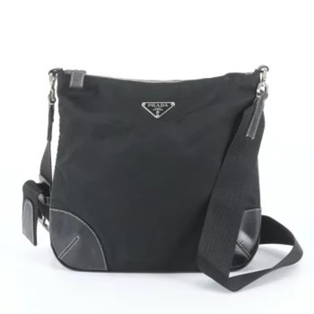 Prada Tessuto Triangle Messenger Crossbody Bag Black